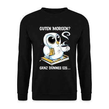 Guten Morgen Kaffee Nachteule Geschenk - Unisex Pullover - Schwarz - Vorne - Alina (178cm) & Michal (187cm)