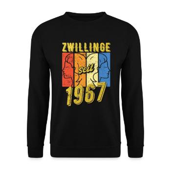 Zwillinge Sternzeichen 1967 Geschenk - Unisex Pullover - Schwarz - Vorne - Alina (178cm) & Michal (187cm)
