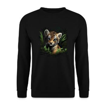 Baby Tiger Wildkatze Jungle - Unisex Pullover - Schwarz - Vorne - Alina (178cm) & Michal (187cm)