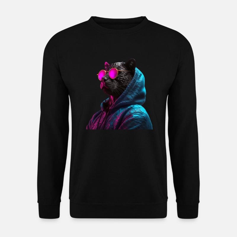 Schwarzer Panter mit Sonnenbrille Bunt Natur - Unisex Pullover - Schwarz