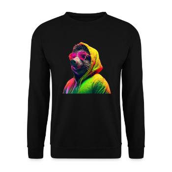 Wild boar with sunglasses Colorful Cool forest animals - Unisex Sweatshirt - black - Front - Alina (178cm) & Michal (187cm)