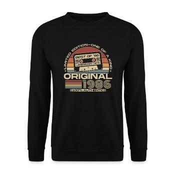 Original 1986 Jahrgang Geburtstag Retro Geschenk - Unisex Pullover - Schwarz - Vorne - Alina (178cm) & Michal (187cm)