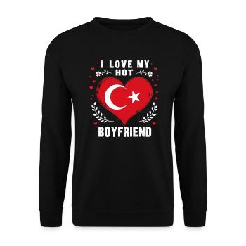I Love My Hot Turkish Boyfriend Couple Turkey Flag - Unisex Pullover - Schwarz - Vorne - Alina (178cm) & Michal (187cm)