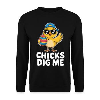 Funny Chicks Dig Me Cool Easter Day Gift - Unisex Sweatshirt - black - Front - Alina (178cm) & Michal (187cm)