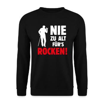 Nie zu alt für's ROCKEN! Alt-Rocker, Rock 'n' Roll - Unisex Pullover - Schwarz - Vorne - Alina (178cm) & Michal (187cm)
