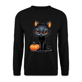 Chat Noir Costume d’Halloween Noir Mignon - Sweat-shirt Unisexe - noir - Devant - Alina (178cm) & Michal (187cm)