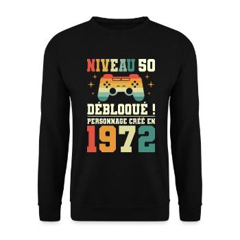 Anniversaire 50 Ans Geek Niveau 50 Humour - Sweat-shirt Unisexe - noir - Devant - Alina (178cm) & Michal (187cm)