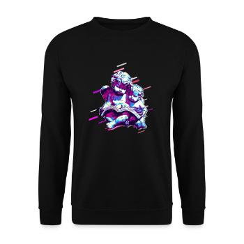 Zahl Putten 80er Retro Violett - Unisex Pullover - Schwarz - Vorne - Alina (178cm) & Michal (187cm)