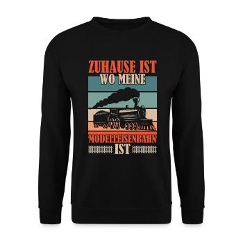 Retro Modelleisenbahn Lokomotive - Unisex Pullover - Schwarz - Vorne - Alina (178cm) & Michal (187cm)