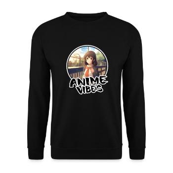 Jolie fille d’anime à la gare - chemise d’anime - Sweat-shirt Unisexe - noir - Devant - Alina (178cm) & Michal (187cm)