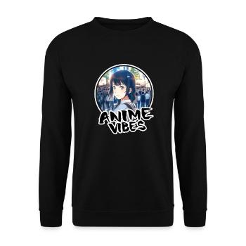 Niedliches Anime-Mädchen bei Nacht in Tokio 2 - Anime-Shirt - Unisex Pullover - Schwarz - Vorne - Alina (178cm) & Michal (187cm)