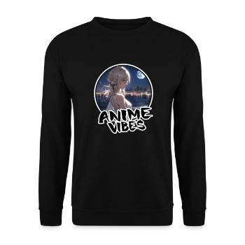 Waifu Anime Girl on the Beach Night - Chemise d’anime - Sweat-shirt Unisexe - noir - Devant - Alina (178cm) & Michal (187cm)