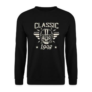 Klassisches Vintage-Geburtstagsgeschenk aus dem Jahr 1948 - Unisex Pullover - Schwarz - Vorne - Alina (178cm) & Michal (187cm)
