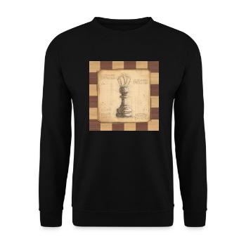 Schach König / Königin. Altmodischer vintage Stil. - Unisex Pullover - Schwarz - Vorne - Alina (178cm) & Michal (187cm)