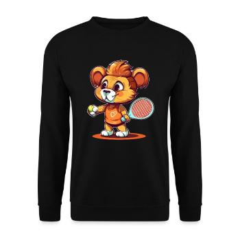 Löwe spielt Tennis - Unisex Pullover - Schwarz - Vorne - Alina (178cm) & Michal (187cm)