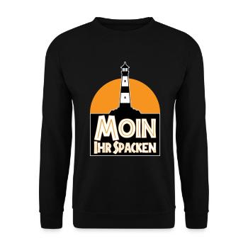Farben änderbar | Moin Ihr Spacken - Unisex Pullover - Schwarz - Vorne - Alina (178cm) & Michal (187cm)