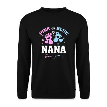 Rosa oder blau Geschlecht enthüllt Nana Oma T-Shirt - Unisex Pullover - Schwarz - Vorne - Alina (178cm) & Michal (187cm)