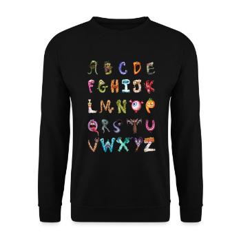 Gruselig süßes Monster Alphabet Cartoon ABC - Unisex Pullover - Schwarz - Vorne - Alina (178cm) & Michal (187cm)