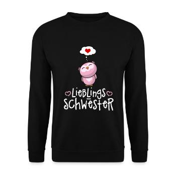 Lieblingsschwester mit Herz - Beste Schwester Eule - Unisex Pullover - Schwarz - Vorne - Alina (178cm) & Michal (187cm)