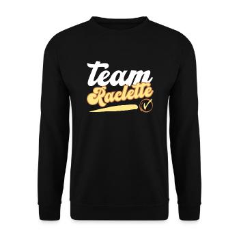 Team Raclette personalisierte Humor Geschenkidee - Unisex Pullover - Schwarz - Vorne - Alina (178cm) & Michal (187cm)