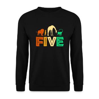 5. Geburtstag Dschungel Tiere Afrika 5 Jahre - Unisex Pullover - Schwarz - Vorne - Alina (178cm) & Michal (187cm)