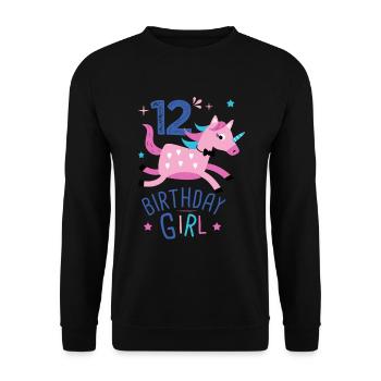 12. Geburtstag Mädchen 12 Jahre Licorn Einhorn - Unisex Pullover - Schwarz - Vorne - Alina (178cm) & Michal (187cm)