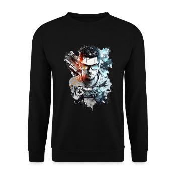 Cooler Gamer im farbenfrohen Design - Unisex Pullover - Schwarz - Vorne - Alina (178cm) & Michal (187cm)