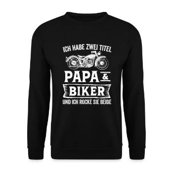 Biker Papa Motorradfahrer Motorrad - Unisex Pullover - Schwarz - Vorne - Alina (178cm) & Michal (187cm)