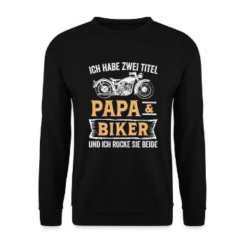 Biker Papa Motorradfahrer Motorrad - Unisex Pullover - Schwarz - Vorne - Alina (178cm) & Michal (187cm)