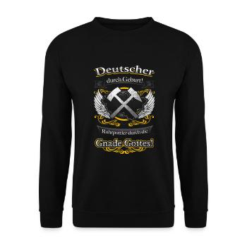 Stolzer Ruhrpottler Echte Verbundenheit durch Gott - Unisex Pullover - Schwarz - Vorne - Alina (178cm) & Michal (187cm)