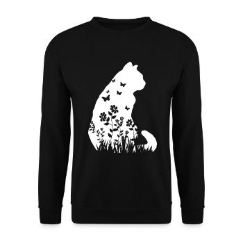 Nette Katze Blumenmuster Silhouette Katze Liebhaber Geschenk - Unisex Pullover - Schwarz - Vorne - Alina (178cm) & Michal (187cm)