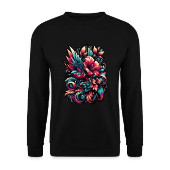 Colorful Flourish: Vibrant Avian Artistry - Unisex Pullover - Schwarz - Vorne - Alina (178cm) & Michal (187cm)