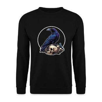 Big Raven Sitting on Sculls - Unisex Sweatshirt - black - Front - Alina (178cm) & Michal (187cm)