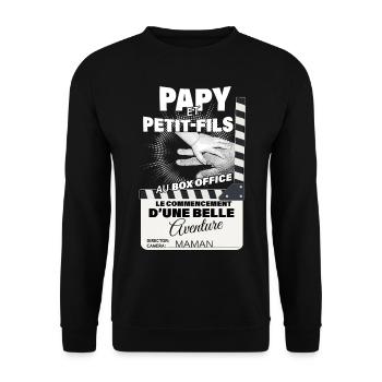 Papy et Petit fils Au Box Office Cadeau Naissance - Sweat-shirt Unisexe - noir - Devant - Alina (178cm) & Michal (187cm)