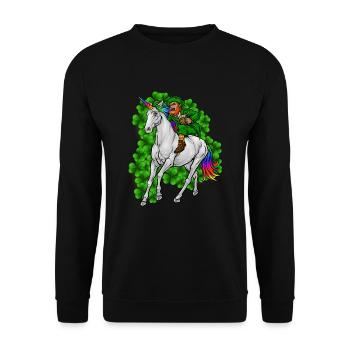 Leprechaun Reitet Einhorn Happy St. Patrick's Day - Unisex Pullover - Schwarz - Vorne - Alina (178cm) & Michal (187cm)