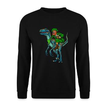Leprechaun Reitet Velociraptor | St. Patrick's Day - Unisex Pullover - Schwarz - Vorne - Alina (178cm) & Michal (187cm)