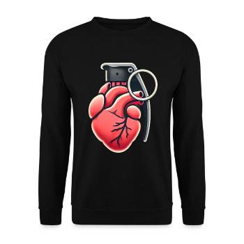 Explosive Herzgranate Design - Unisex Pullover - Schwarz - Vorne - Alina (178cm) & Michal (187cm)