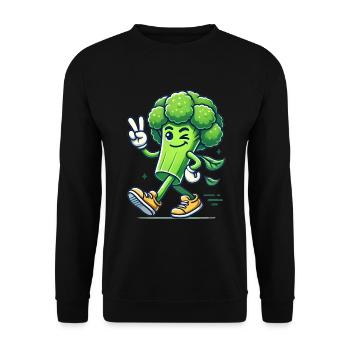 Cooles laufendes Brokkoli-Cartoon-Design - Unisex Pullover - Schwarz - Vorne - Alina (178cm) & Michal (187cm)