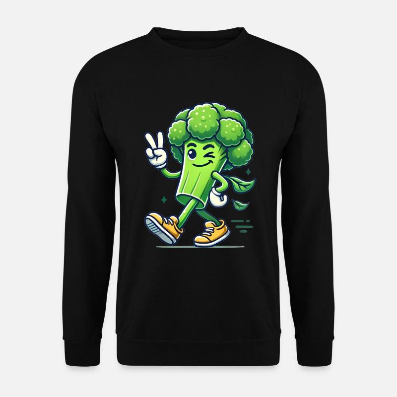 Cool Walking Broccoli Cartoon Design - Unisex Sweatshirt - black