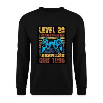 LEVEL 28, 28. Geburtstag, Legendär seit 1995 - Unisex Pullover - Schwarz - Vorne - Alina (178cm) & Michal (187cm)