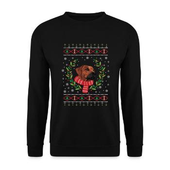 Pull de Noël laid Rhodesian Ridgeback - Sweat-shirt Unisexe - noir - Devant - Alina (178cm) & Michal (187cm)