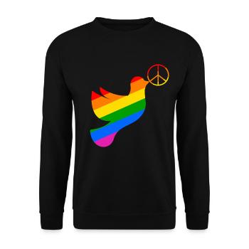 Friedenstaube in regenbogenfarben mit Peacezeichen - Unisex Pullover - Schwarz - Vorne - Alina (178cm) & Michal (187cm)