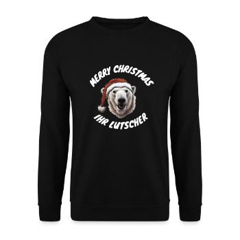 Frohe Weihnachten witziger Spruch zum Fest Eisbär - Unisex Pullover - Schwarz - Vorne - Alina (178cm) & Michal (187cm)