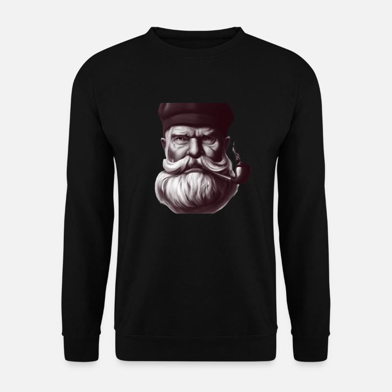 alter Seebär mit Bart und Pfeife Seefahrt segeln - Unisex Pullover - Schwarz