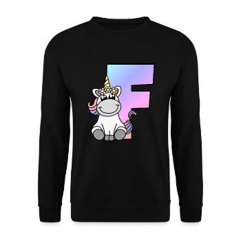 Einhorn Buchstabe F - Unisex Pullover - Schwarz - Vorne - Alina (178cm) & Michal (187cm)