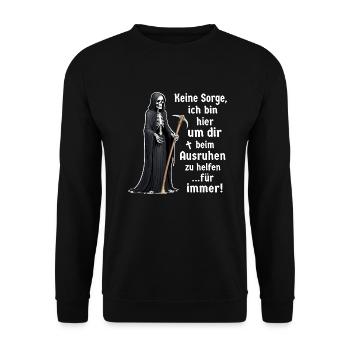 Sensenmann Tod schwarzer Humor lustige Sprüche - Unisex Pullover - Schwarz - Vorne - Alina (178cm) & Michal (187cm)