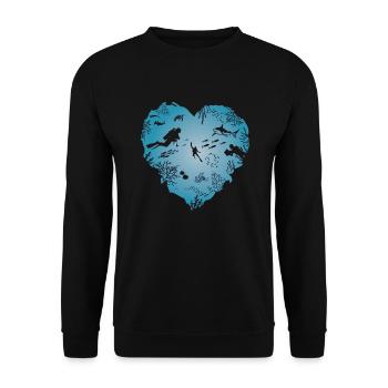 Ich liebe Tauchen, Herz, Taucher, Hai - Unisex Pullover - Schwarz - Vorne - Alina (178cm) & Michal (187cm)