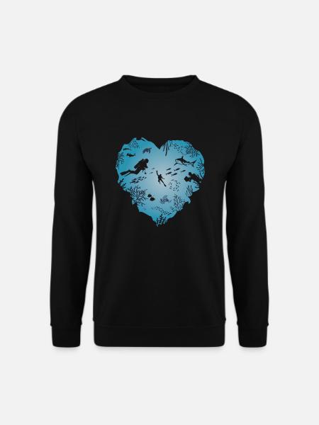 Ich liebe Tauchen, Herz, Taucher, Hai - Unisex Pullover - Schwarz