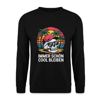 Skull mit Basecap Sonnenbrille am Strand - Unisex Pullover - Schwarz - Vorne - Alina (178cm) & Michal (187cm)