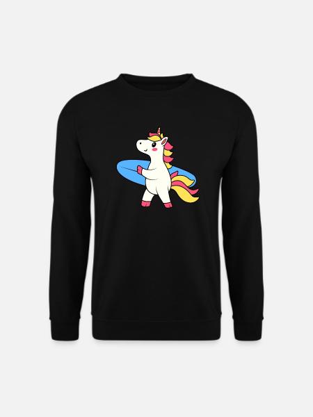 EINHORN SURFEN EINHÖRNER SURFING SURFBRETT MOTIV - Unisex Pullover - Schwarz